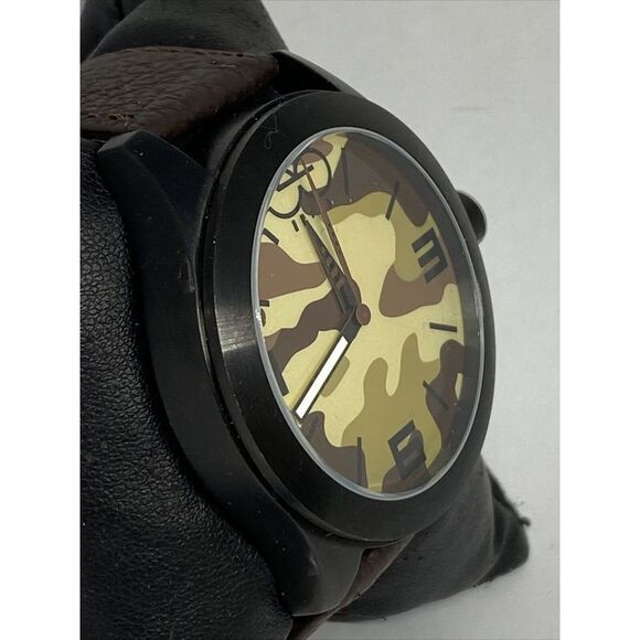 Eleven Eleven Unisex Brown Leather Analog Camo Dial Quartz Wrist Watch LJ439 - Picture 5 of 12